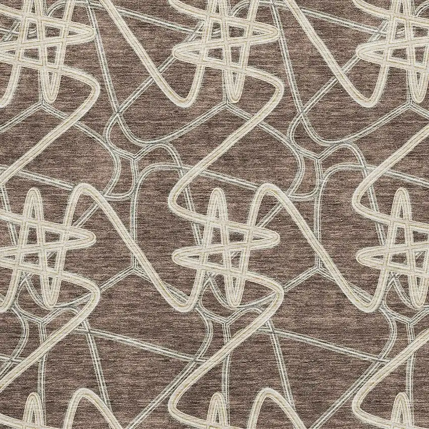 Brown And Ivory Geometric Washable Area Rug With UV Protection Photo 2