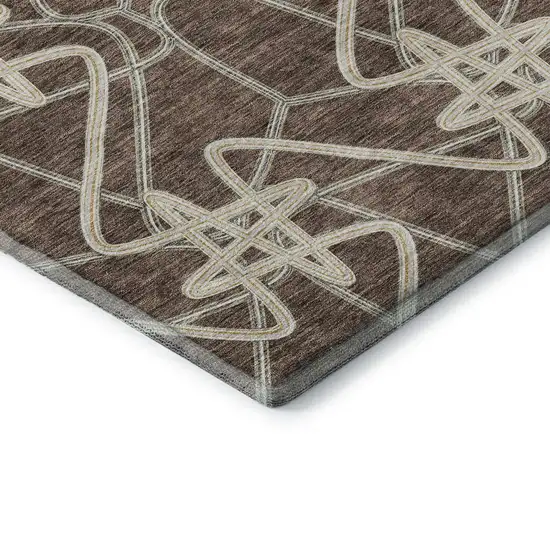Brown And Ivory Geometric Washable Area Rug With UV Protection Photo 7
