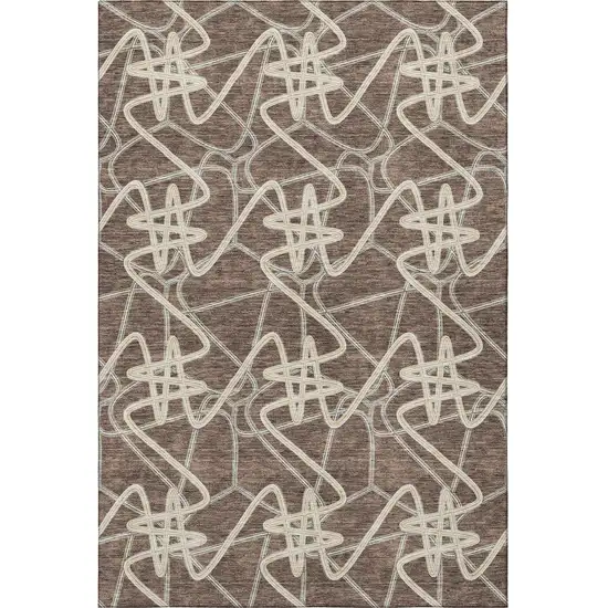 Brown And Ivory Geometric Washable Area Rug With UV Protection Photo 3