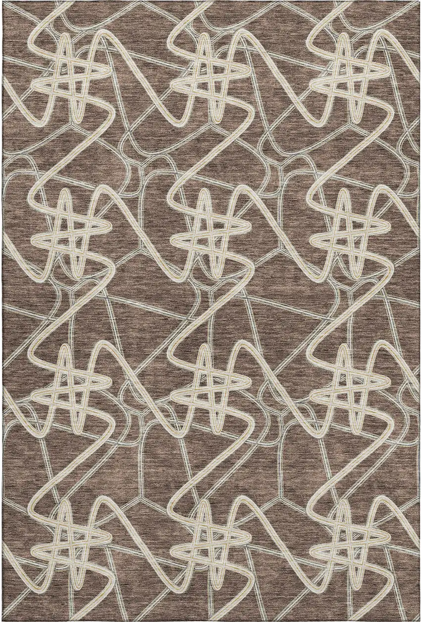 Brown And Ivory Geometric Washable Area Rug With UV Protection Photo 1