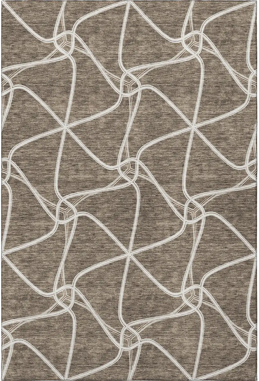 Brown And Ivory Geometric Washable Area Rug With UV Protection Photo 3