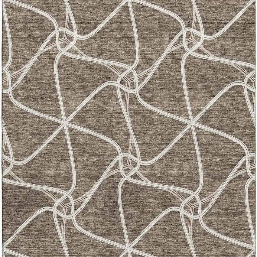 Brown And Ivory Geometric Washable Area Rug With UV Protection Photo 2