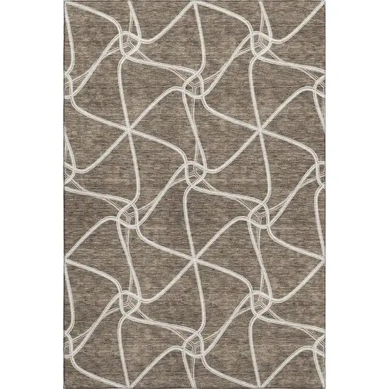 Brown And Ivory Geometric Washable Area Rug With UV Protection Photo 1