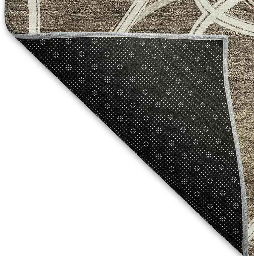 Brown And Ivory Geometric Washable Area Rug With UV Protection Photo 6