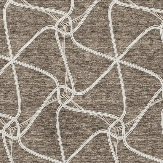 Brown And Ivory Geometric Washable Area Rug With UV Protection Photo 2