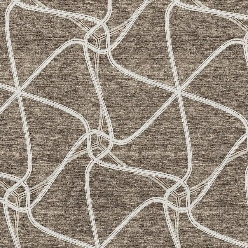 Brown And Ivory Geometric Washable Area Rug With UV Protection Photo 2