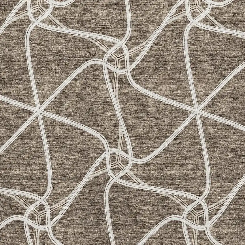 Brown And Ivory Geometric Washable Area Rug With UV Protection Photo 2