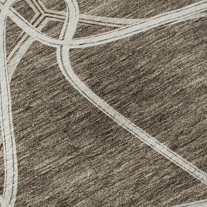 Brown And Ivory Geometric Washable Area Rug With UV Protection Photo 9