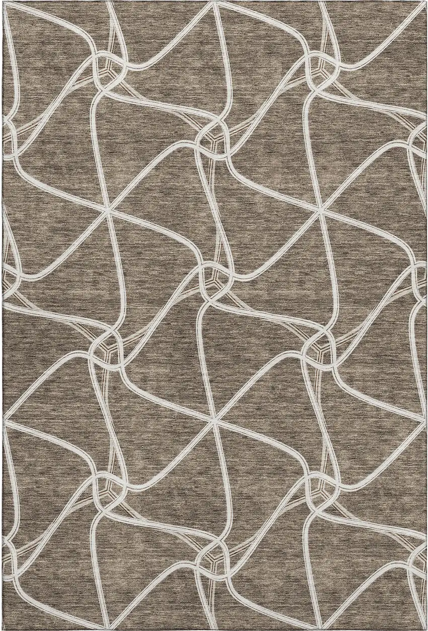 Brown And Ivory Geometric Washable Area Rug With UV Protection Photo 1