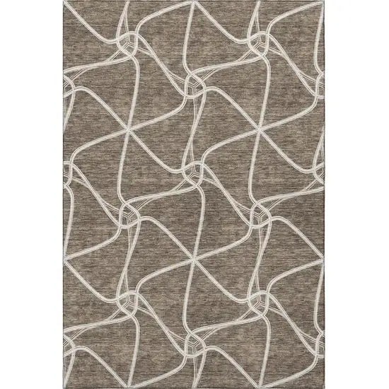 Brown And Ivory Geometric Washable Area Rug With UV Protection Photo 3