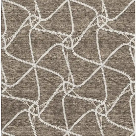 Brown And Ivory Geometric Washable Area Rug With UV Protection Photo 3