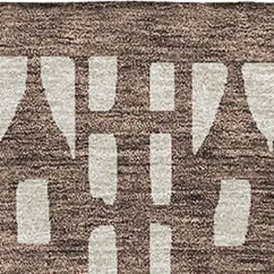 Brown And Ivory Geometric Washable Area Rug With UV Protection Photo 2