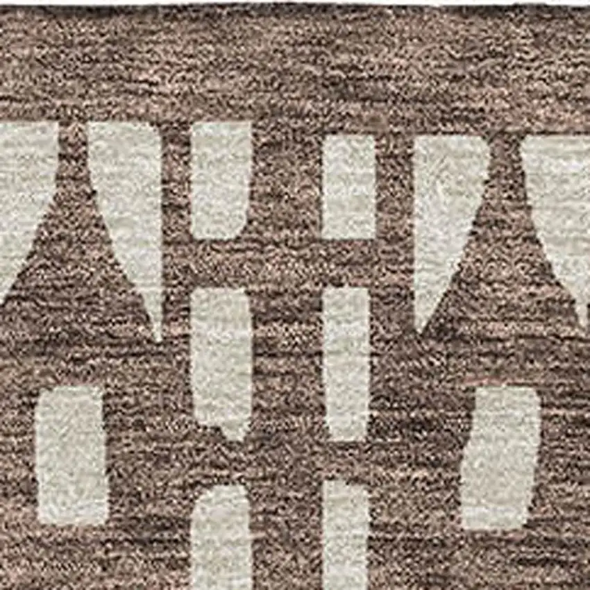 Brown And Ivory Geometric Washable Area Rug With UV Protection Photo 2