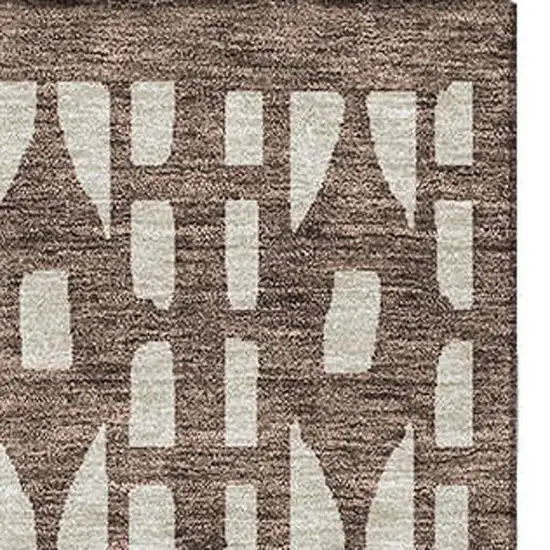 Brown And Ivory Geometric Washable Area Rug With UV Protection Photo 3