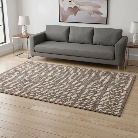 Brown And Ivory Geometric Washable Area Rug With UV Protection Photo 2