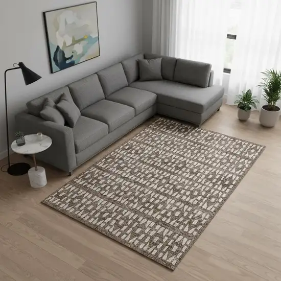 Brown And Ivory Geometric Washable Area Rug With UV Protection Photo 2