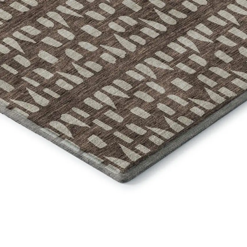 Brown And Ivory Geometric Washable Area Rug With UV Protection Photo 8