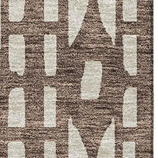 Brown And Ivory Geometric Washable Area Rug With UV Protection Photo 2