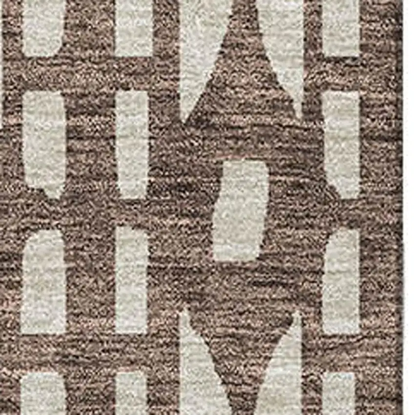 Brown And Ivory Geometric Washable Area Rug With UV Protection Photo 2