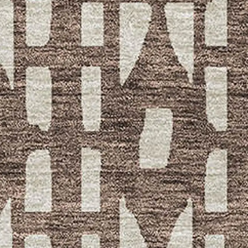 Brown And Ivory Geometric Washable Area Rug With UV Protection Photo 2