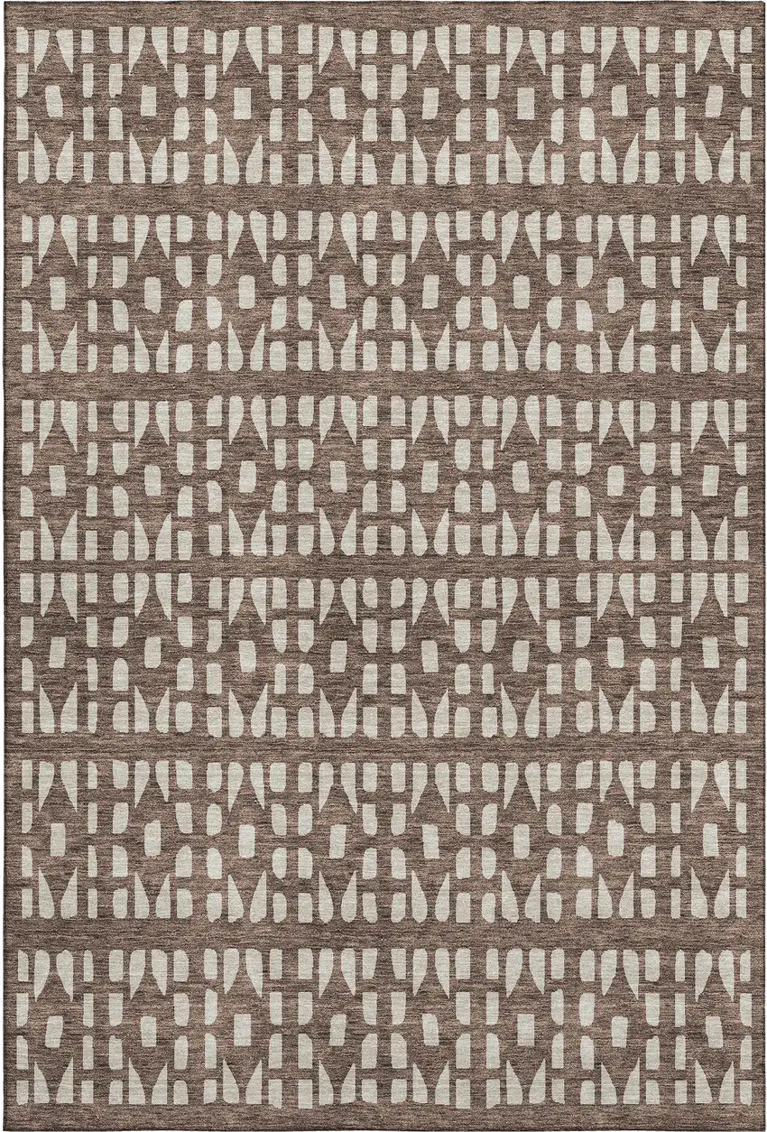 Brown And Ivory Geometric Washable Area Rug With UV Protection Photo 1