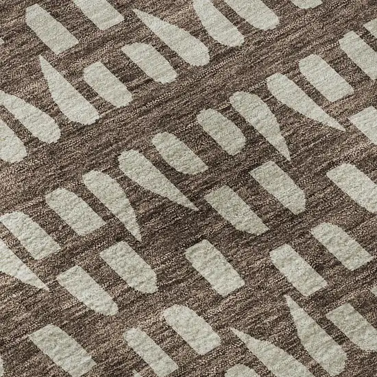Brown And Ivory Geometric Washable Area Rug With UV Protection Photo 9