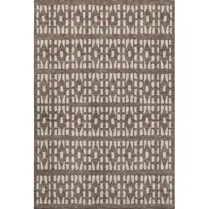 Photo of Brown And Ivory Geometric Washable Area Rug With UV Protection