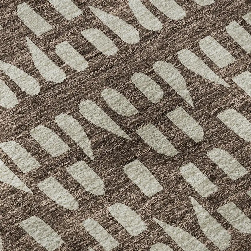Brown And Ivory Geometric Washable Area Rug With UV Protection Photo 9