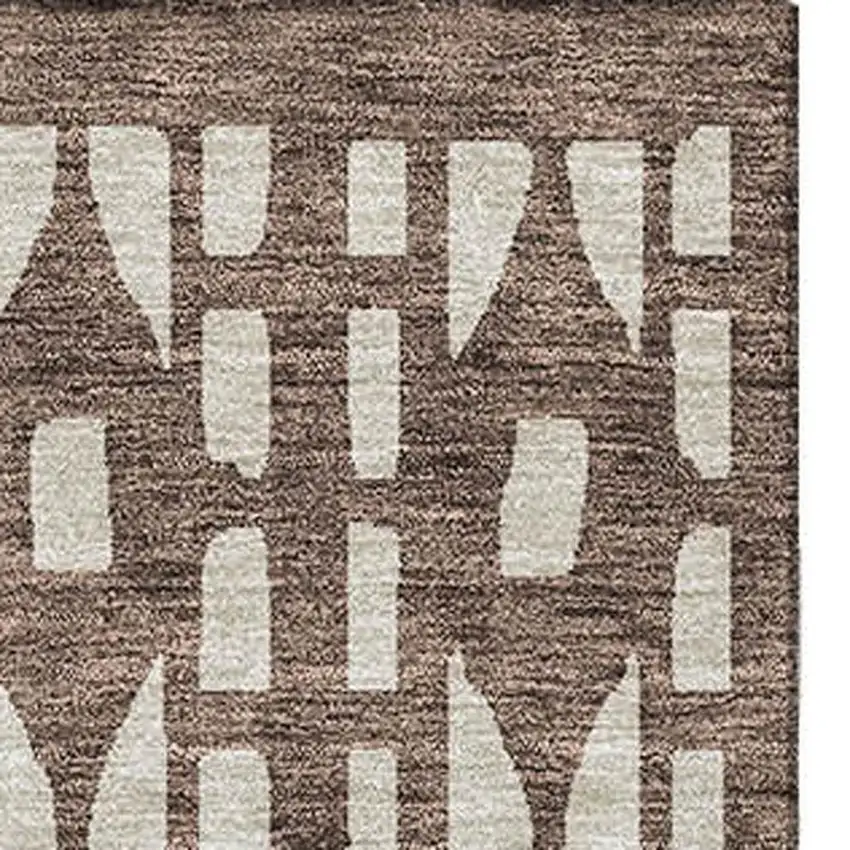 Brown And Ivory Geometric Washable Area Rug With UV Protection Photo 3
