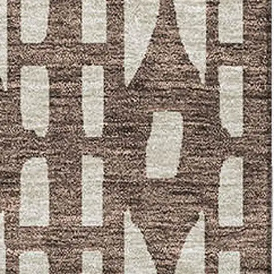 Brown And Ivory Geometric Washable Area Rug With UV Protection Photo 2