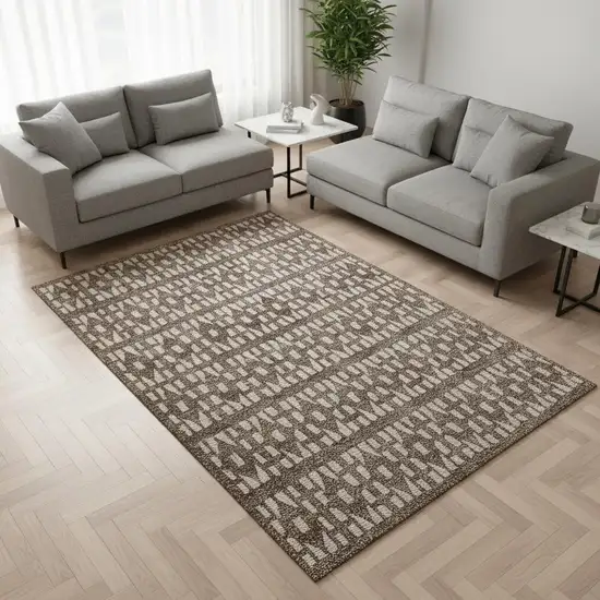 Brown And Ivory Geometric Washable Area Rug With UV Protection Photo 2