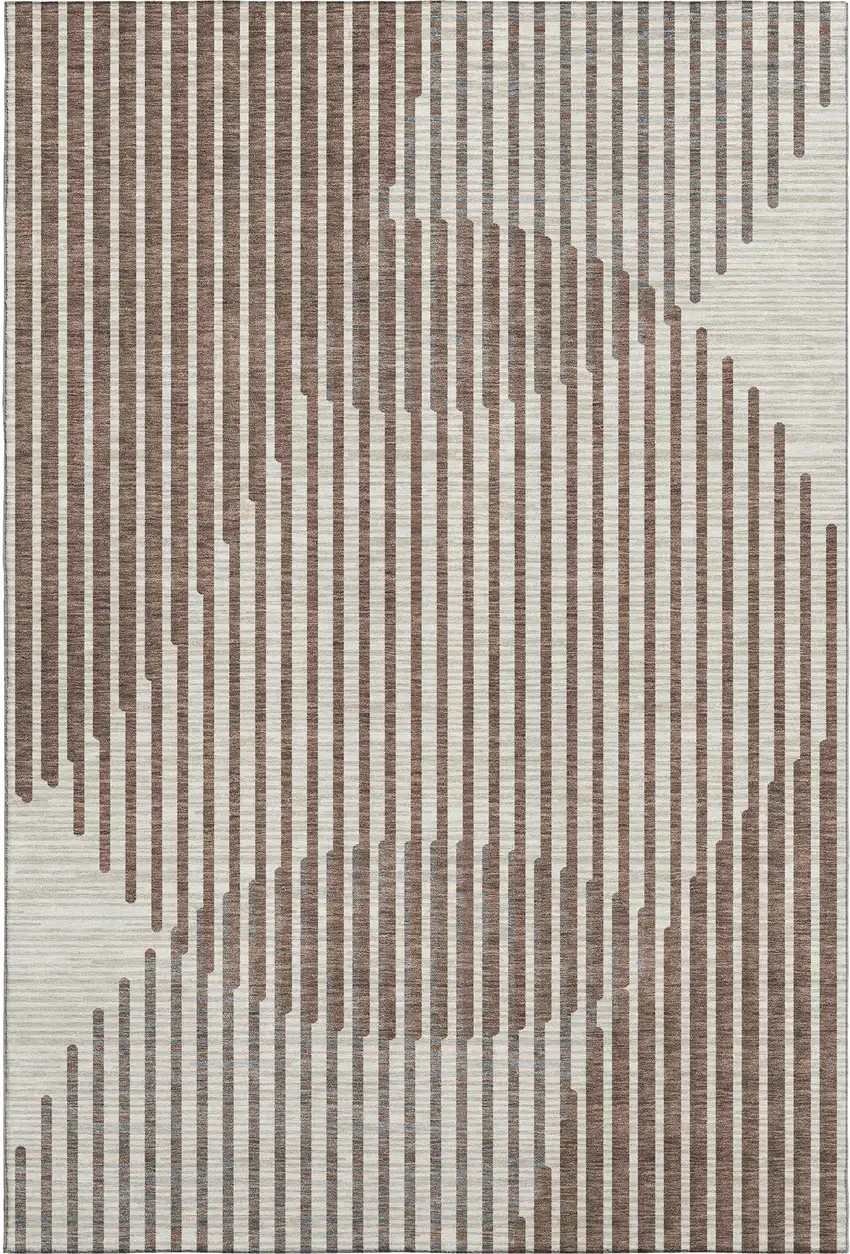 Brown And Ivory Geometric Washable Area Rug With UV Protection Photo 1