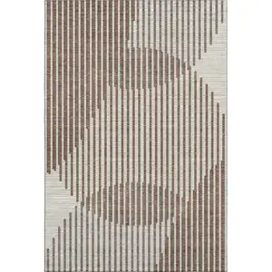 Photo of Brown And Ivory Geometric Washable Area Rug With UV Protection