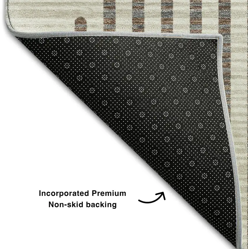 Brown And Ivory Geometric Washable Area Rug With UV Protection Photo 5