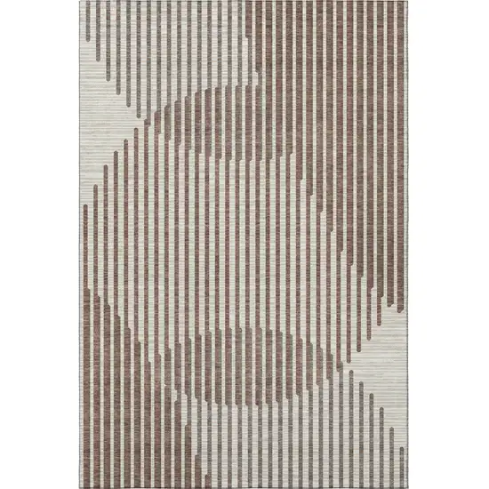 Brown And Ivory Geometric Washable Area Rug With UV Protection Photo 2