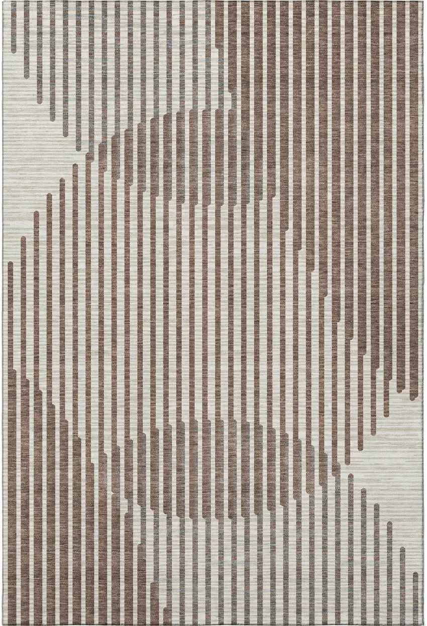 Brown And Ivory Geometric Washable Area Rug With UV Protection Photo 2