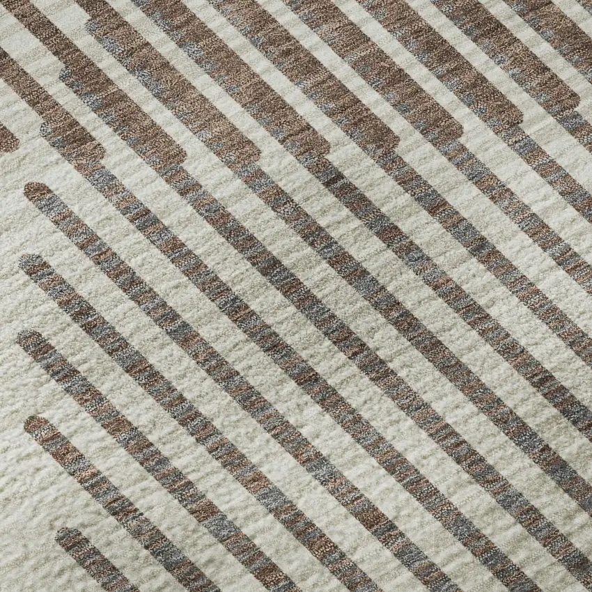 Brown And Ivory Geometric Washable Area Rug With UV Protection Photo 8