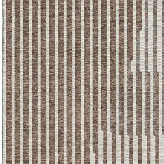 Brown And Ivory Geometric Washable Area Rug With UV Protection Photo 3