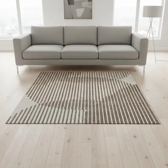 Brown And Ivory Geometric Washable Area Rug With UV Protection Photo 2
