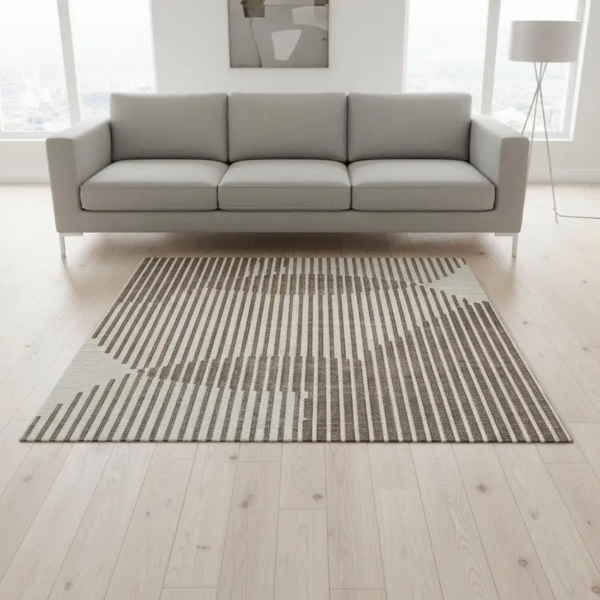 Brown And Ivory Geometric Washable Area Rug With UV Protection Photo 2