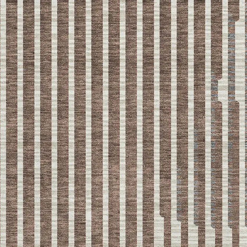 Brown And Ivory Geometric Washable Area Rug With UV Protection Photo 2
