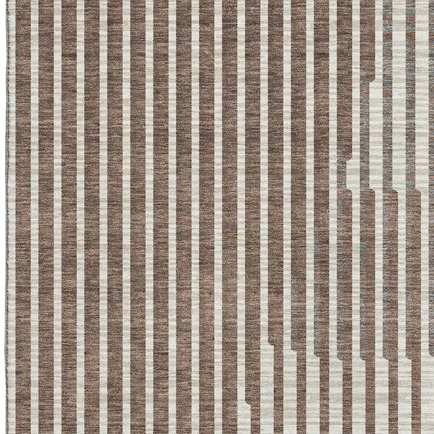 Brown And Ivory Geometric Washable Area Rug With UV Protection Photo 3