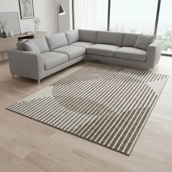 Brown And Ivory Geometric Washable Area Rug With UV Protection Photo 2