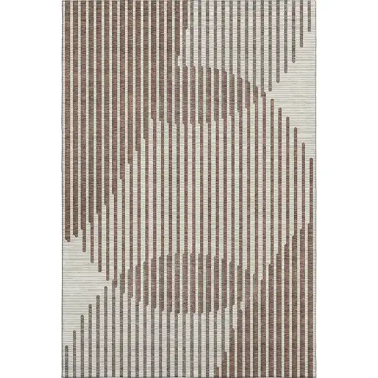 Brown And Ivory Geometric Washable Area Rug With UV Protection Photo 1