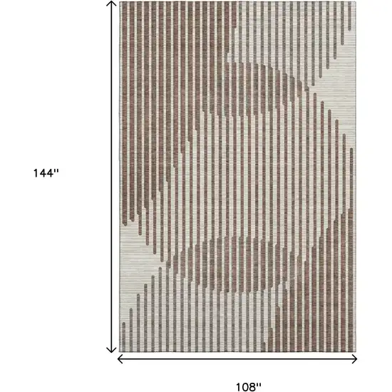 Brown And Ivory Geometric Washable Area Rug With UV Protection Photo 9