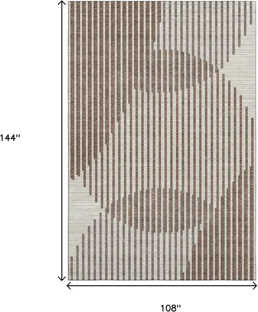 Brown And Ivory Geometric Washable Area Rug With UV Protection Photo 9