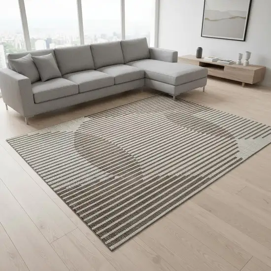 Brown And Ivory Geometric Washable Area Rug With UV Protection Photo 2