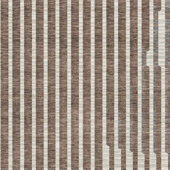 Brown And Ivory Geometric Washable Area Rug With UV Protection Photo 2