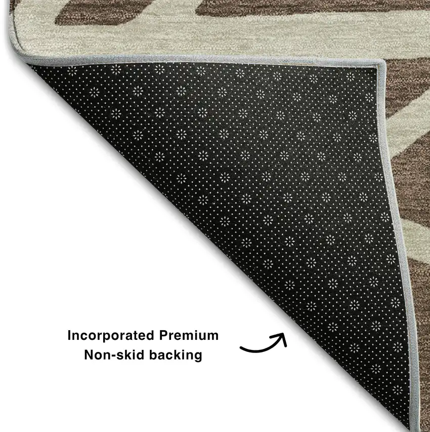 Brown And Ivory Geometric Washable Area Rug With UV Protection Photo 6