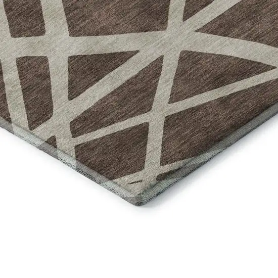 Brown And Ivory Geometric Washable Area Rug With UV Protection Photo 7